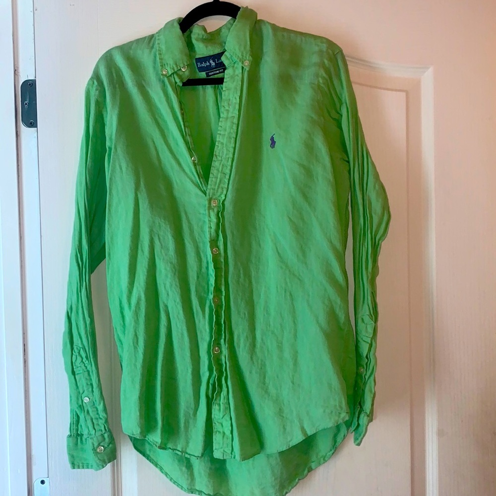 Green Linen Long-sleeved Polo